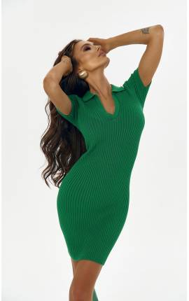 Платье мини с воротником поло трикотаж зеленый, Размер: 42 S