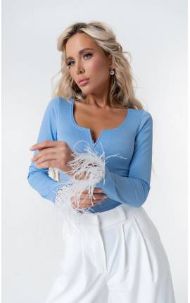 Блуза-боди со съемными перьями голубой, Размер: 44 M