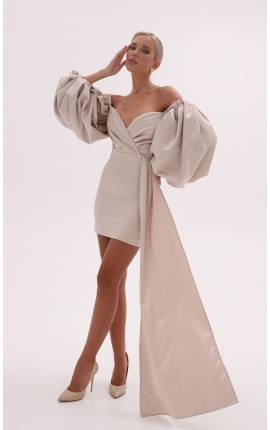 Платье мини с объемными рукавами Сафферн кремовый, Размер: 40 XS