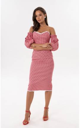 Платье-футляр с корсетной отделкой Виши бело-красный, Размер: 40 XS