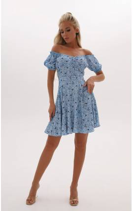 Платье мини Этель цветы голубой, Размер: 40 XS