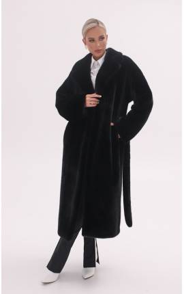 Пальто эко-мех цельнокроенный рукав чёрный , Размер: 46 L