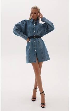 Платье мини джинсовое с объемными рукавами синий, Размер: 46 L