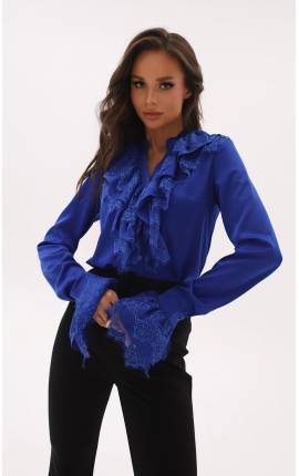 Блуза с кружевной отделкой Феличе синий , Размер: 50 XXL