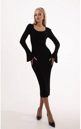 Платье миди с круглым вырезом трикотаж черный, Размер: 44 M