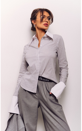 Блуза с манжетами в полоску Дельмар серый, Размер: 40 XS