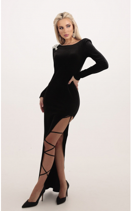 Платье в пол с высоким разрезом Теруэль черный, Размер: 44 M