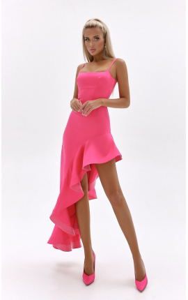 Платье миди с асимметричной юбкой с воланом розовый, Размер: 40 XS