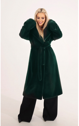 Пальто эко-мех цельнокроенный рукав темно-зеленый, Размер: 46 L