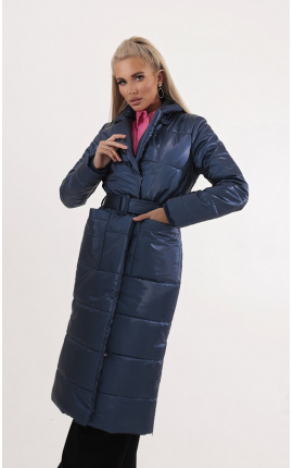 Пальто утепленное накладные карманы перламутр синий, Размер: 42 S