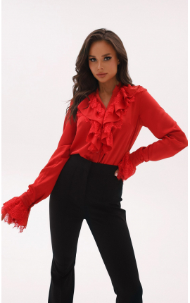Блуза с кружевной отделкой Феличе красный, Размер: 40 XS