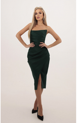 Платье миди корсетное с драпировкой зеленый , Размер: 40 XS