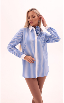 Комплект блуза в полоску с чокером бело-голубой , Размер: 44 M