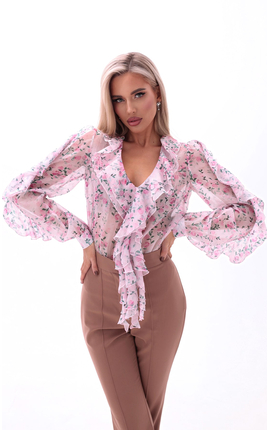 Блуза с рюшами Мелроуз пудра, Размер: 48 XL