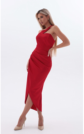 Платье миди асимметричного кроя красный, Размер: 40 XS
