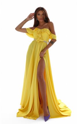 Платье в пол спущ пл волан на груди лимон, Размер: 44 M