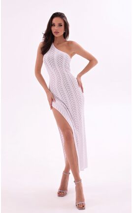 Платье макси асимметричное из ажурного трикотажа белый, Размер: 44 M