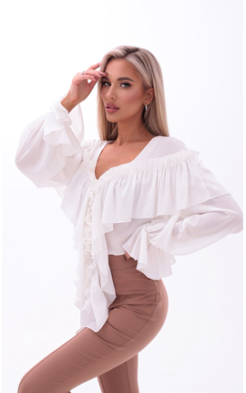 Блуза в стиле Бохо оборками молочный, Размер: 48 XL