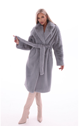Пальто эко-мех спущенный рукав серый , Размер: 42 S