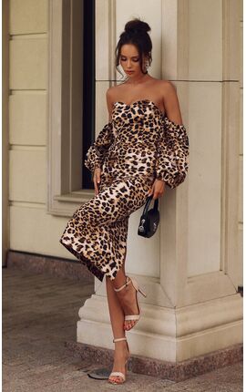 Платье-футляр со съемными рукавами леопард микс, Размер: 46 L