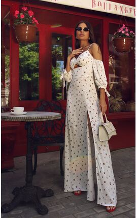 Платье макси из штапеля со съемными рукавами молочный, Размер: 48 XL