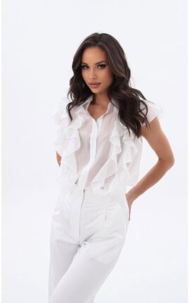 Блуза с коротким рукавом воланы белый, Размер: 48 XL