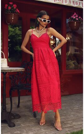 Платье миди кружево красный, Размер: 46 L