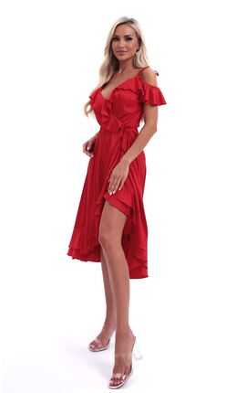 Платье с воланами на запах красный, Размер: 40 XS