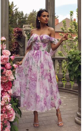 Платье миди в стиле нью-лук цветы микс, Размер: 46 L
