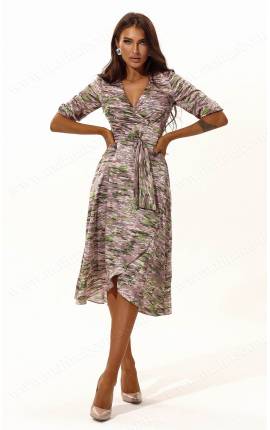 Платье миди Грас на запах с поясом микс , Размер: 40 XS
