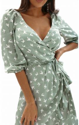 Платье-халат с принтом птицы оливковый, Размер: 42 S