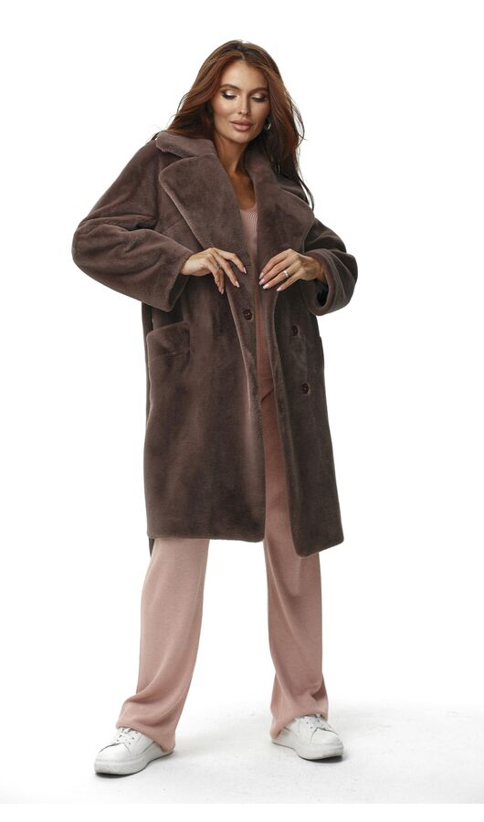Пальто эко-мех с карманами капучино , Размер: 48 XL