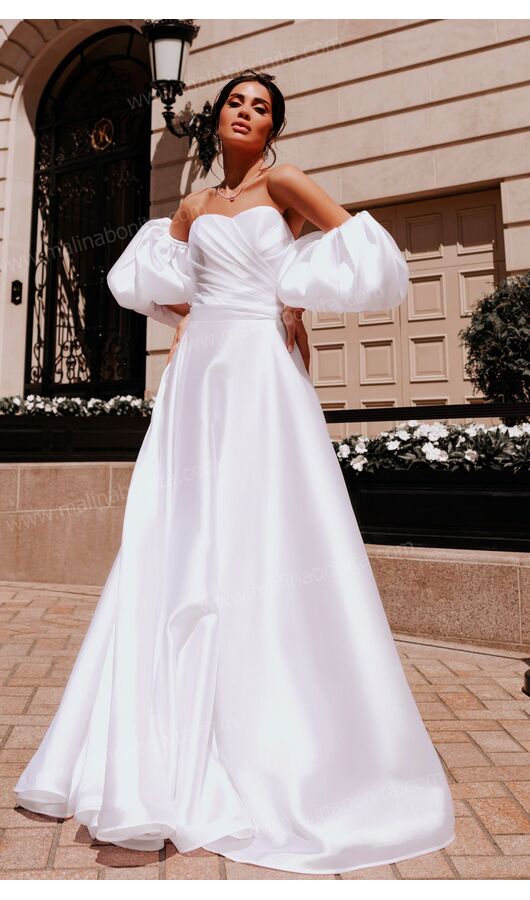 Платье в пол с объемным рукавом Риана белый , Размер: 42 S