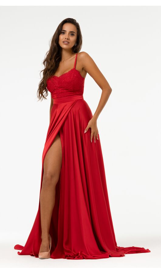 Платье в пол, бретели красный, Размер: 40 XS
