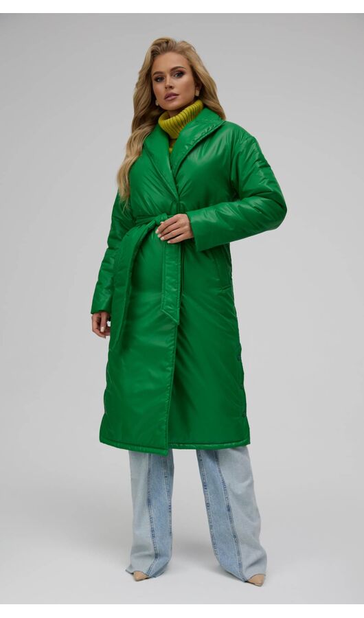 Пальто миди утепленное с разрезами зеленый, Размер: 40 XS