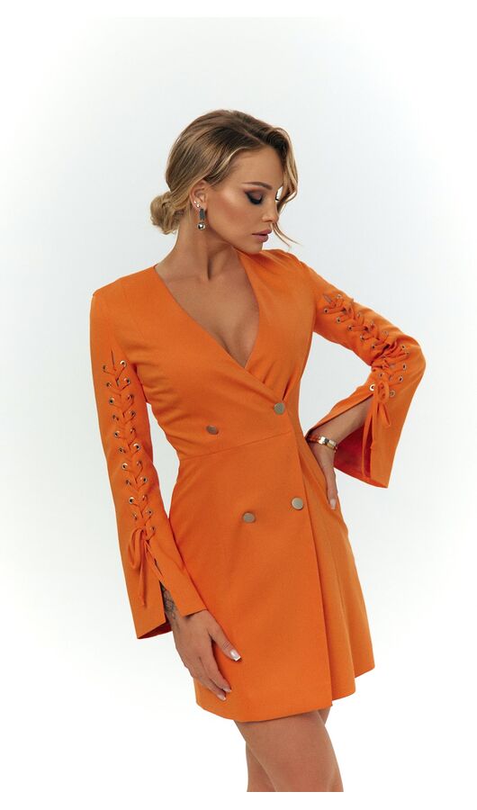 Платье пиджак со шнуровкой оранжевый, Размер: 40 XS