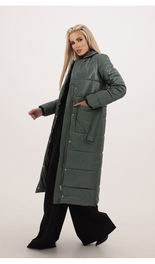 Пальто утепленное накладные карманы патиново-зеленый , Размер: 48 XL