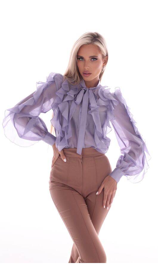 Блуза из вуали с воланами лаванда , Размер: 42 S
